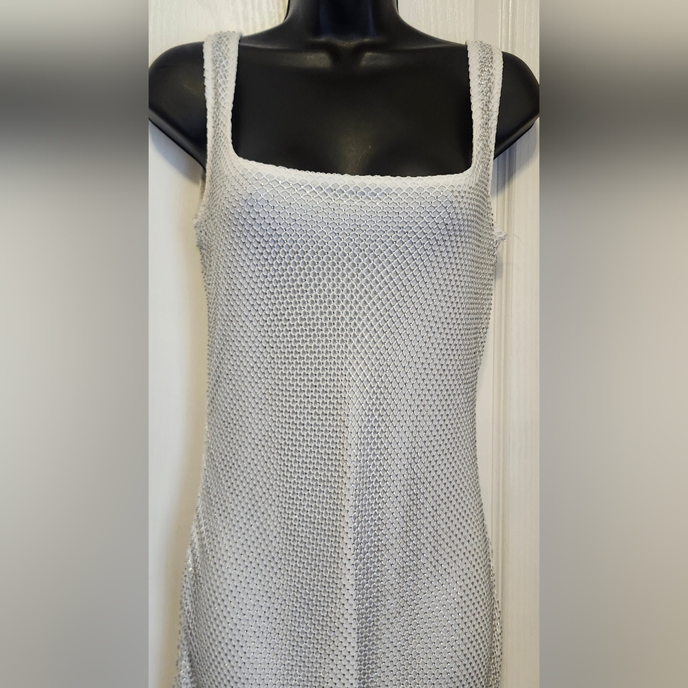 Silver And White Mesh Square-Neck Maxi Size Large EUC - Picture 3 of 5